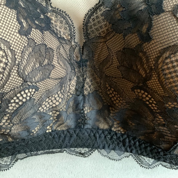 Natori $68 Muse Wireless Bralette 34DD Black Beige Lace Bra Full Fit Contour - Picture 9 of 16